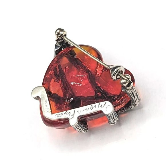 Rare Mignon Faget Red Sterling Silver 925 Secret Heart Brooch Pin w Pouch Bag - Picture 4 of 12